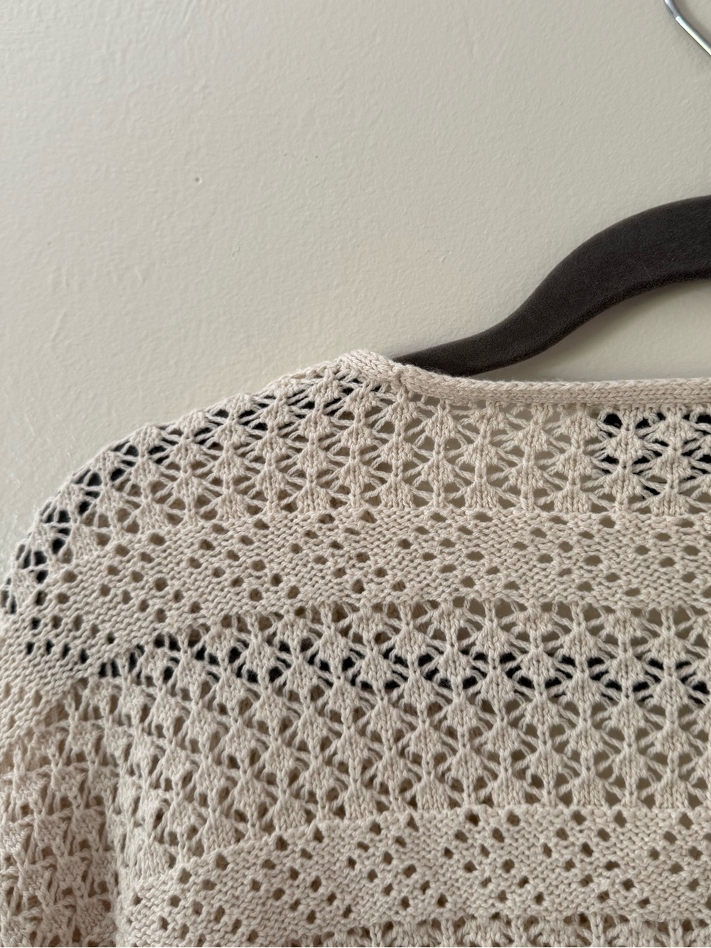 Boho Coastal Cream Ivory Open-Knit V-Neck Summer Sweater Beach Coverup Sz Sm - Picture 10 of 13